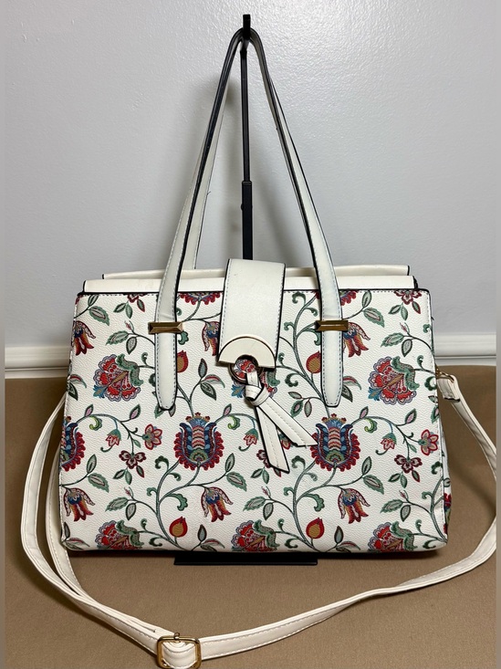 Jolene Couture Handbags - Jolene Couture Women’s Floral Tote Bag in White - Structured Shoulder/Crossbody